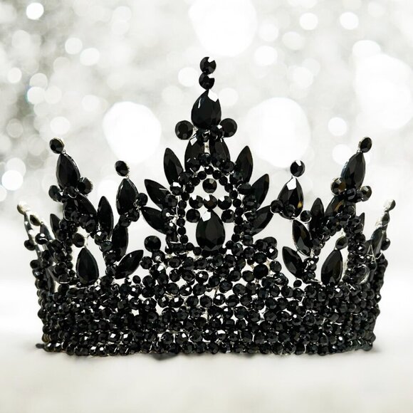 Luxury Silver Crown, Royal Gothic Crown, Black Crystal Crown, Beaded XL Crown main image 4
